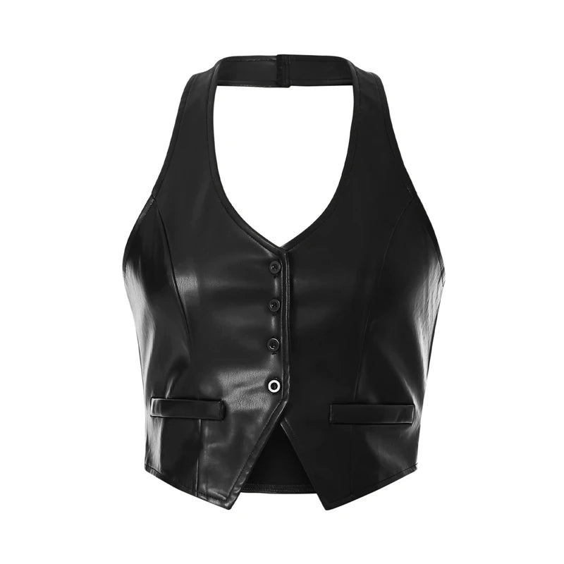 Vintage V Neck Button Up Sleeveless Vest for Women