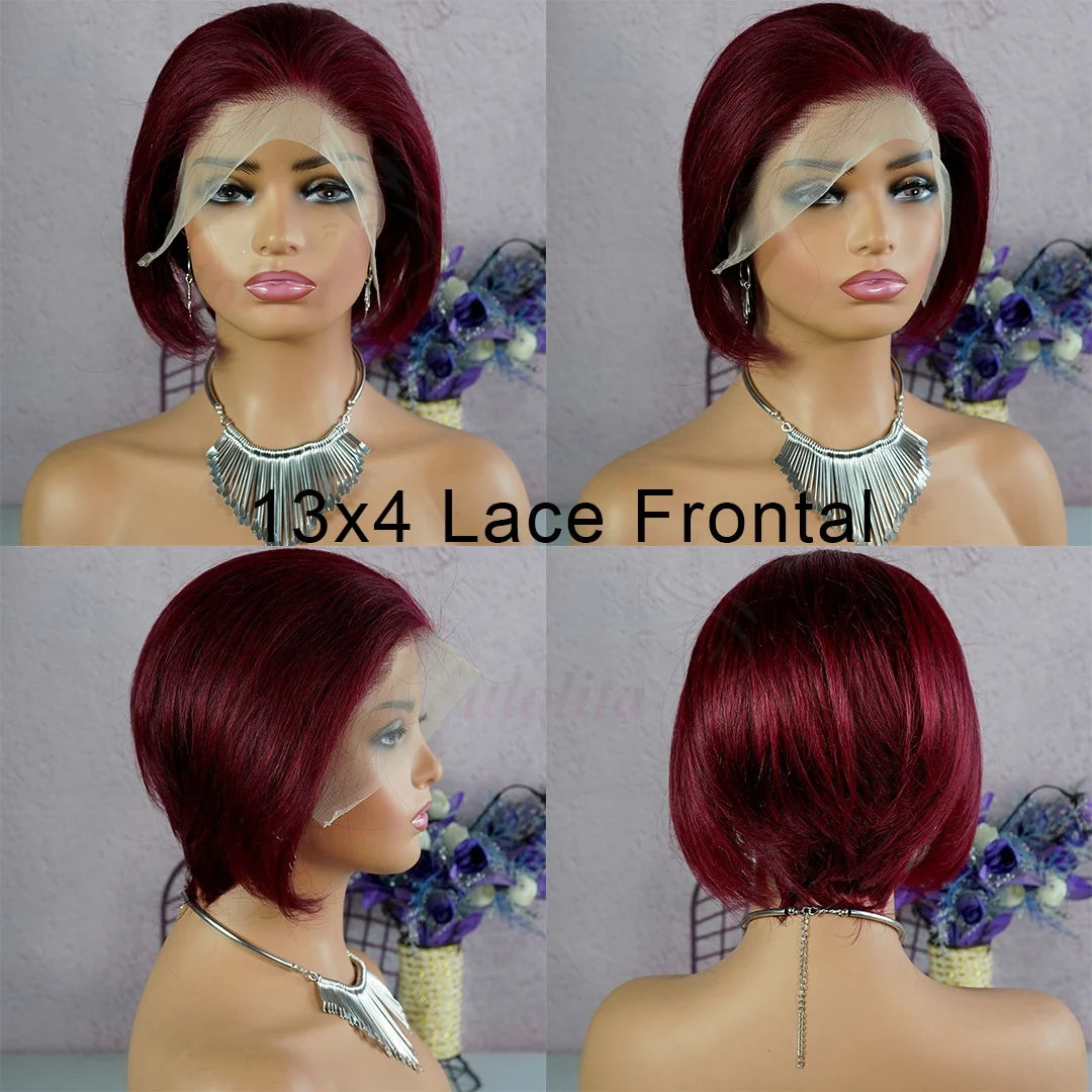 Wig HD Transparent Lace Front 13x4 Pixie Cut Bob Indian Hair Pre Plucked 200 Density