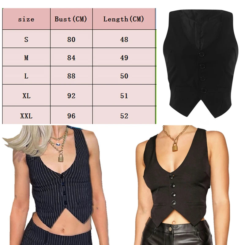Vintage V Neck Button Up Sleeveless Vest for Women