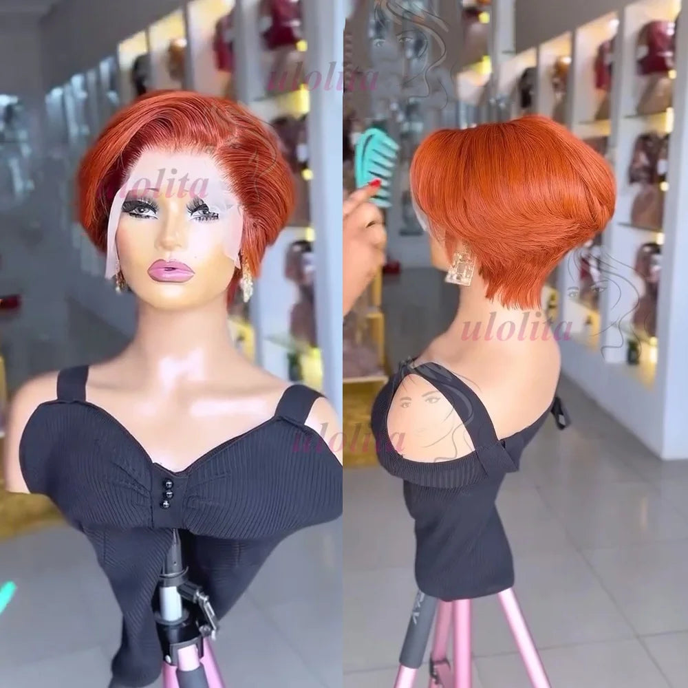 Ginger Orange Pixie Cut Human Hair Lace Wig for Women