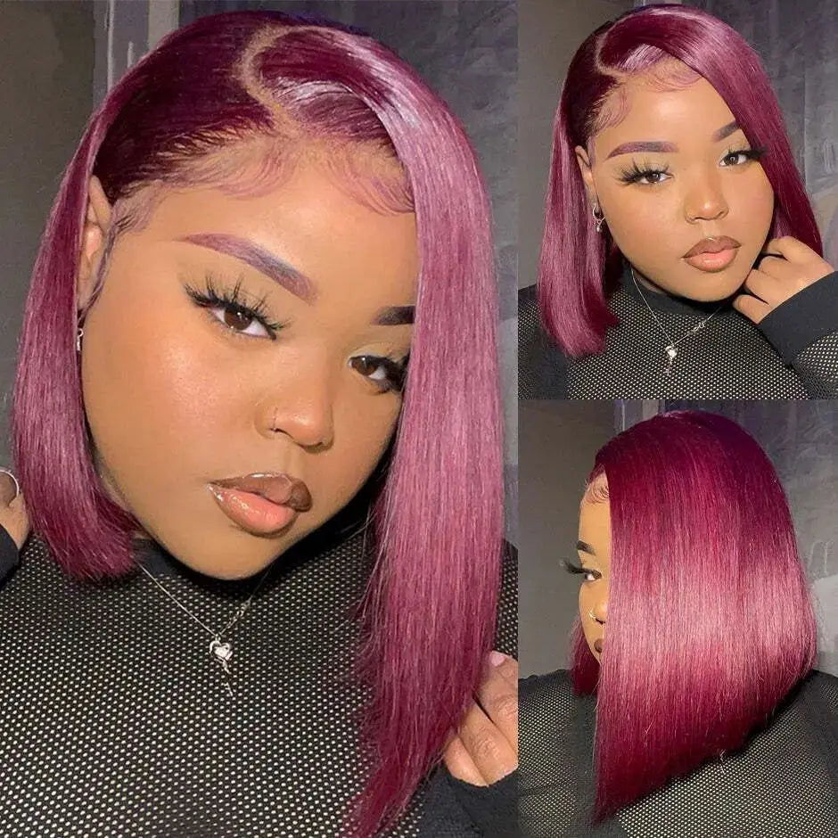 Burgundy Straight Human Hair Bob Wig