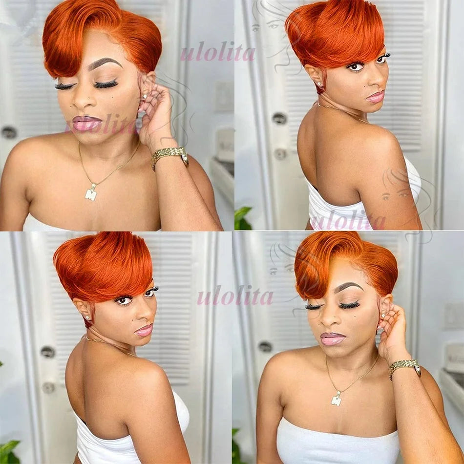 Ginger Orange Pixie Cut Human Hair Lace Wig for Women