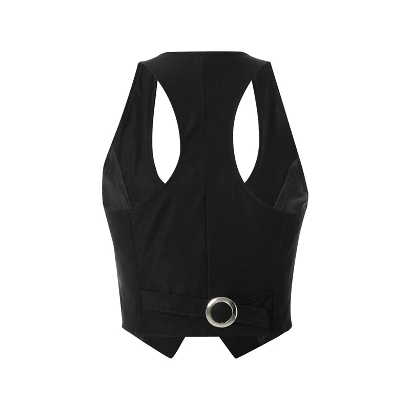 Vintage V Neck Button Up Sleeveless Vest for Women