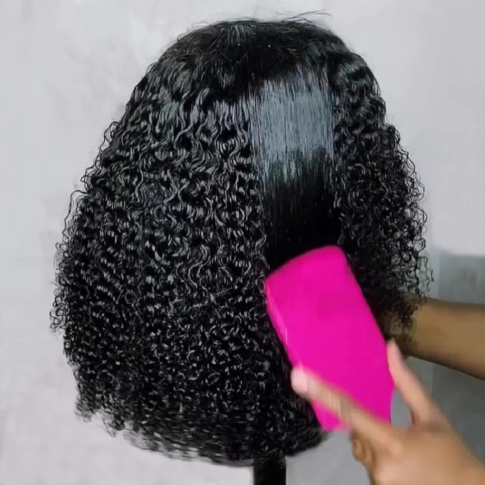 Kinky Curly Human Hair Glueless Lace Front Bob Wig for Women