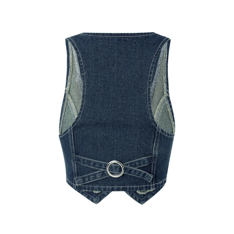 Vintage V Neck Button Up Sleeveless Vest for Women