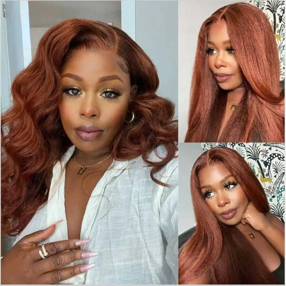 Chocolate Brown Kinky Straight Lace Front Human Hair Wig For Women
