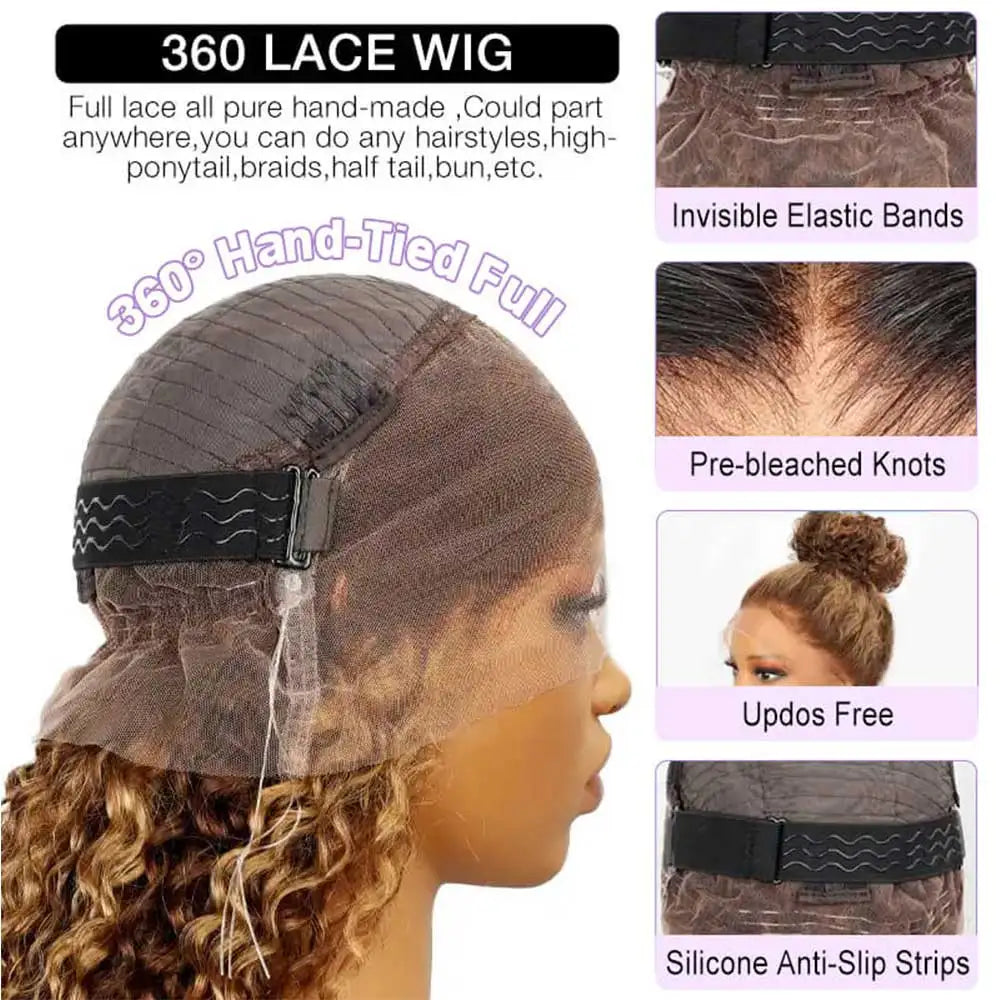 Honey Blonde Highlight Deep Wave Glueless Lace Front Wig for Women