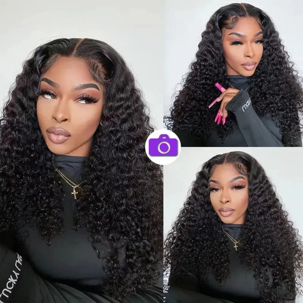 Deep Curly Wave Glueless Brazilian Human Hair Lace Wig For Women