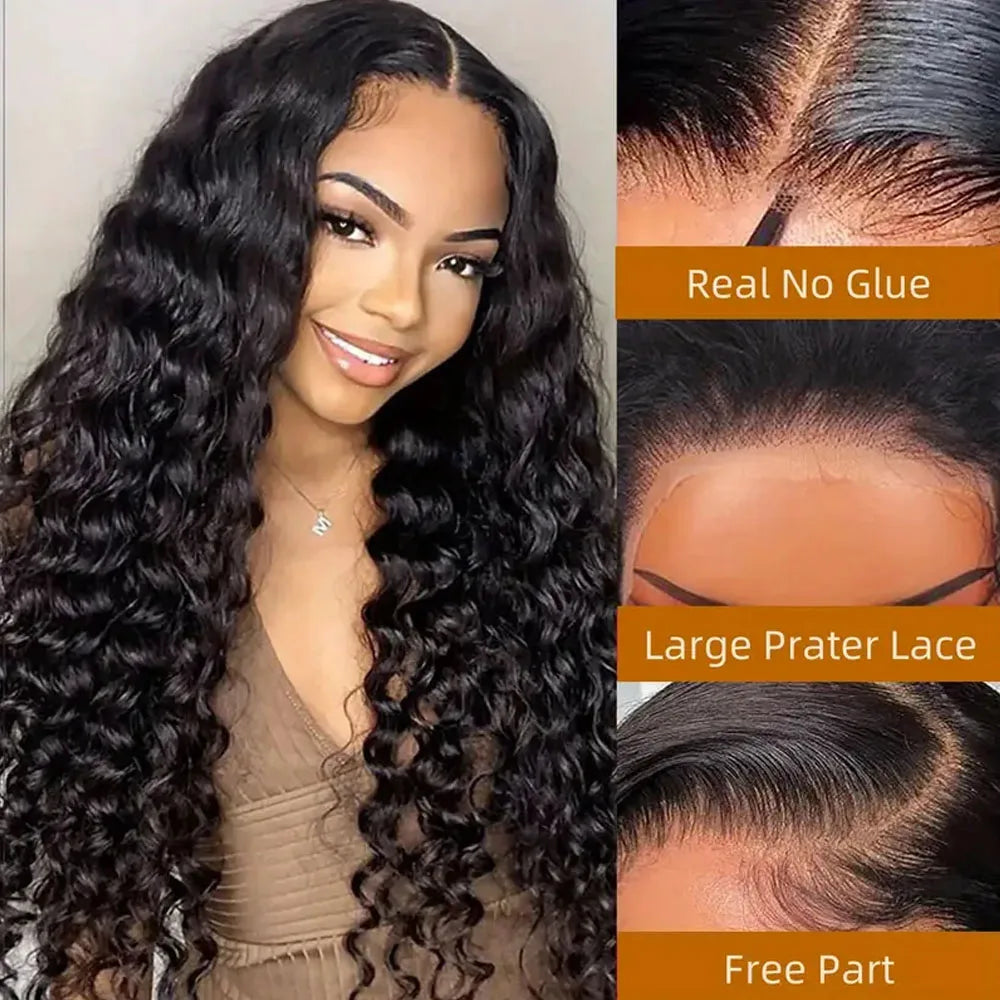 Deep Curly Wave Glueless Brazilian Human Hair Lace Wig For Women