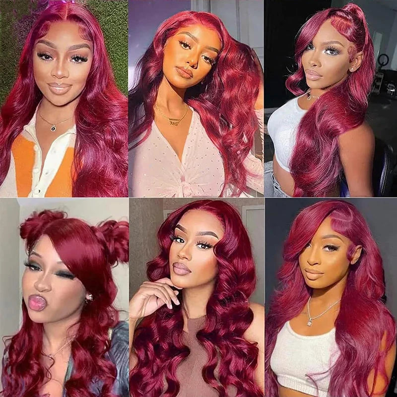 Burgundy Body Wave Lace Front Human Hair Wig for Women