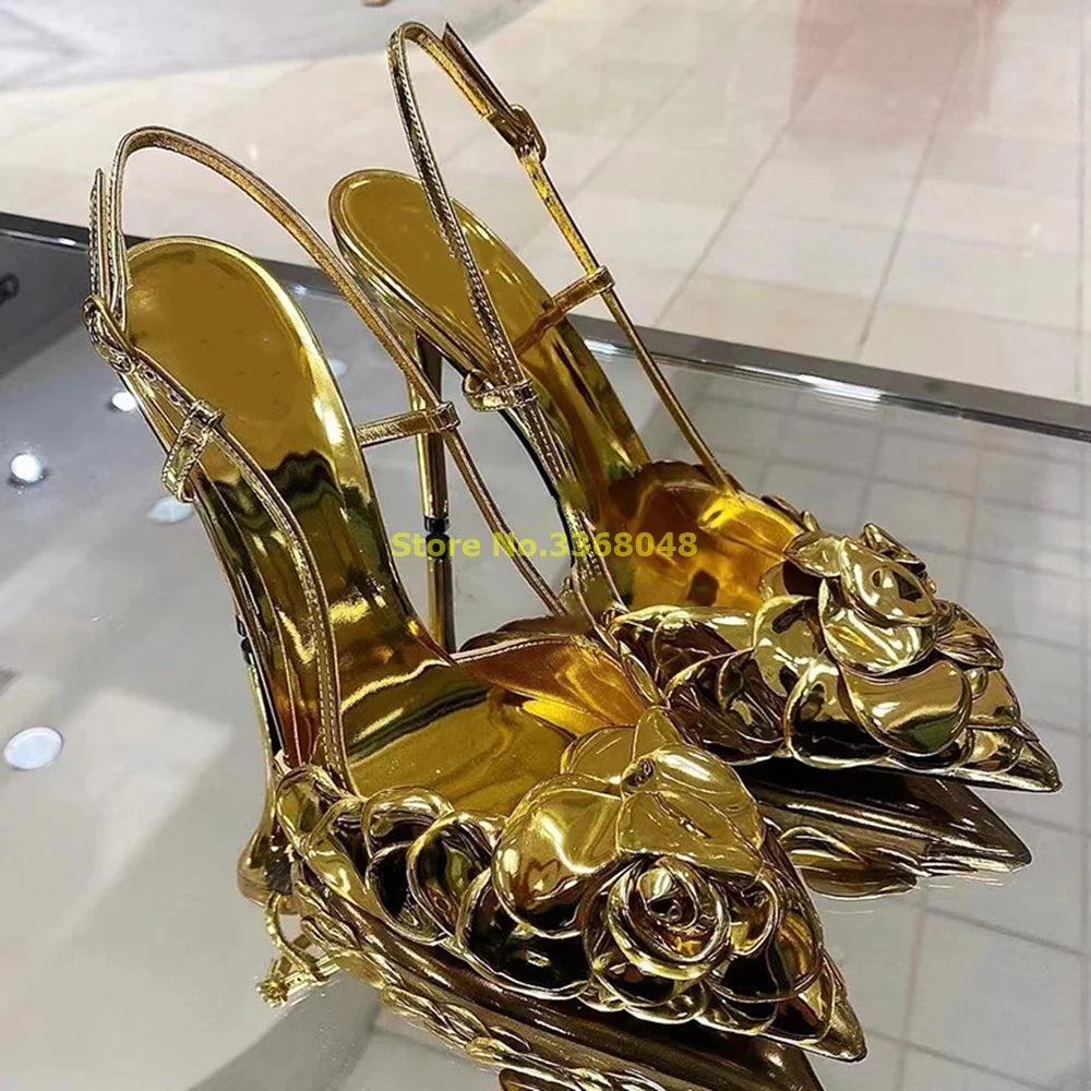 Flower Back Strap Pointed Toe Stiletto Pumps for Women