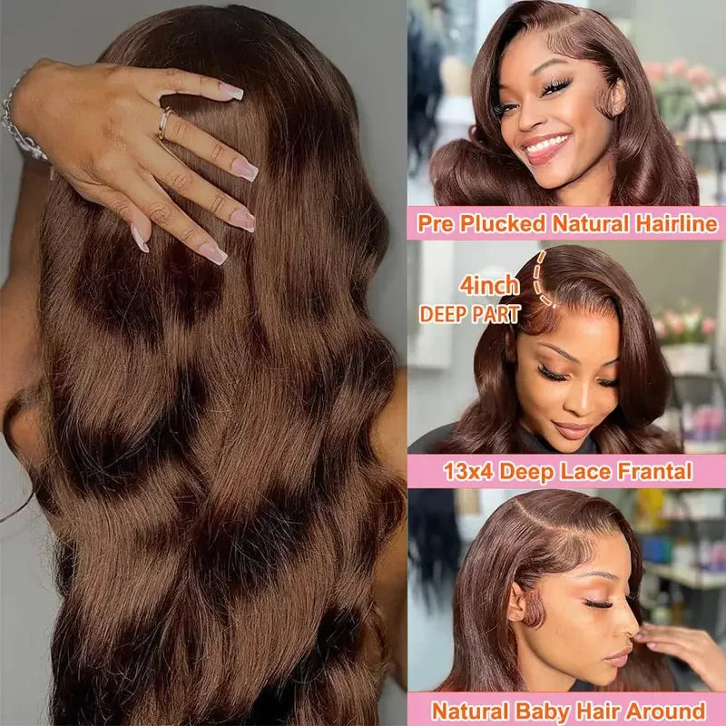 Body Wave Chocolate Brown Lace Front Wig for Women