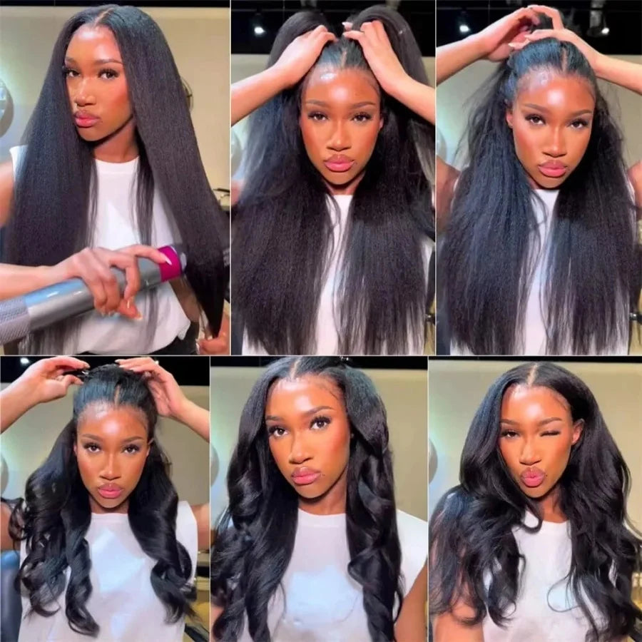 Transparent Lace Frontal Kinky Straight Human Hair Wig For Women