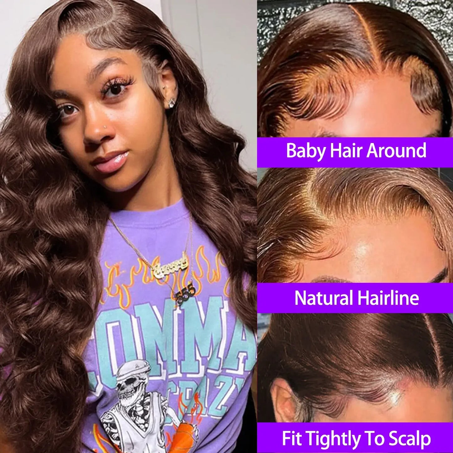 Body Wave Chocolate Brown Lace Front Wig for Women