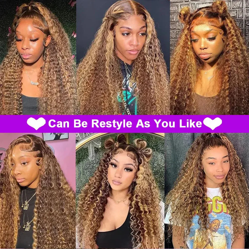 Ombre Deep Wave Human Hair Lace Front Wig for Women