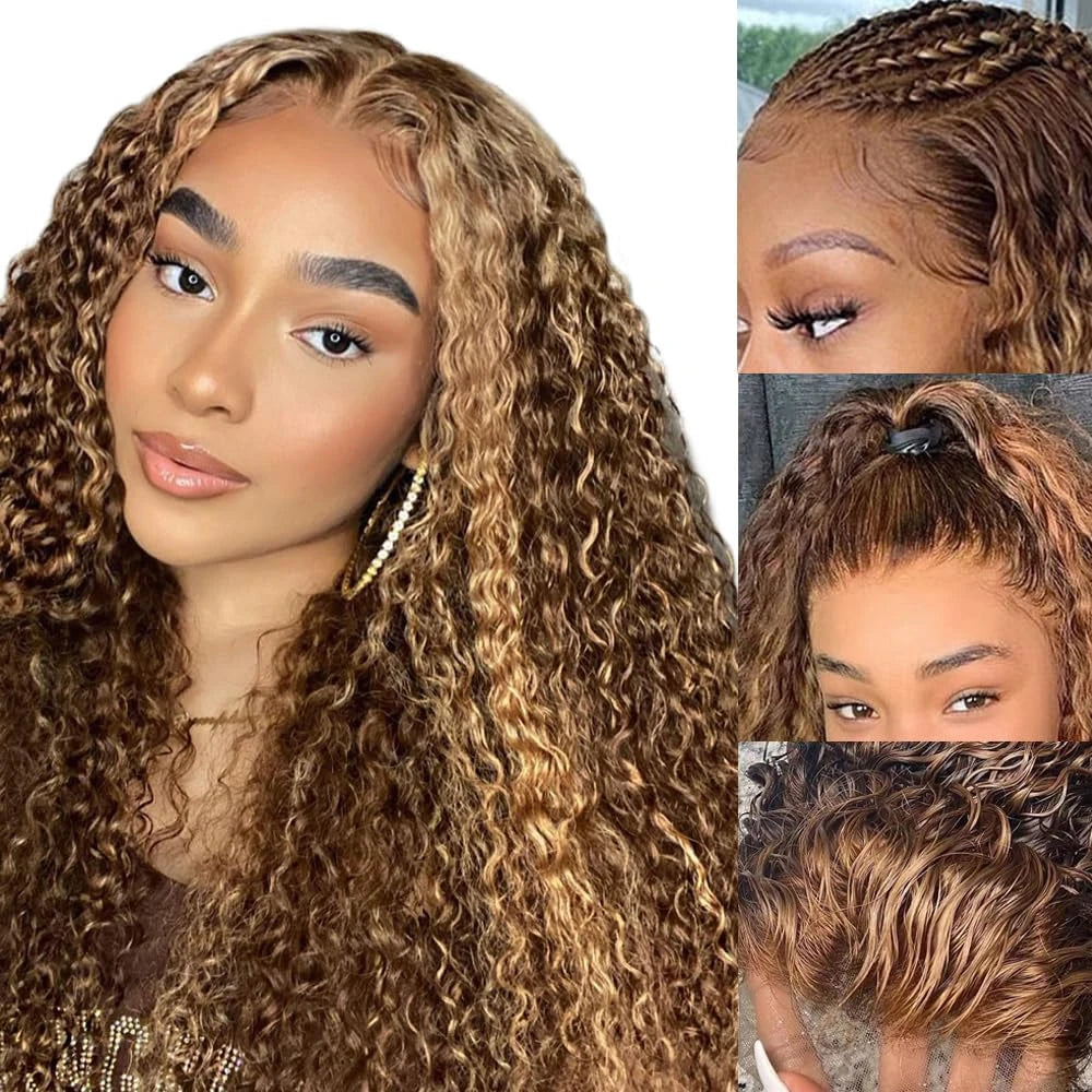Honey Blonde Deep Wave Lace Front Human Hair Wig for Women