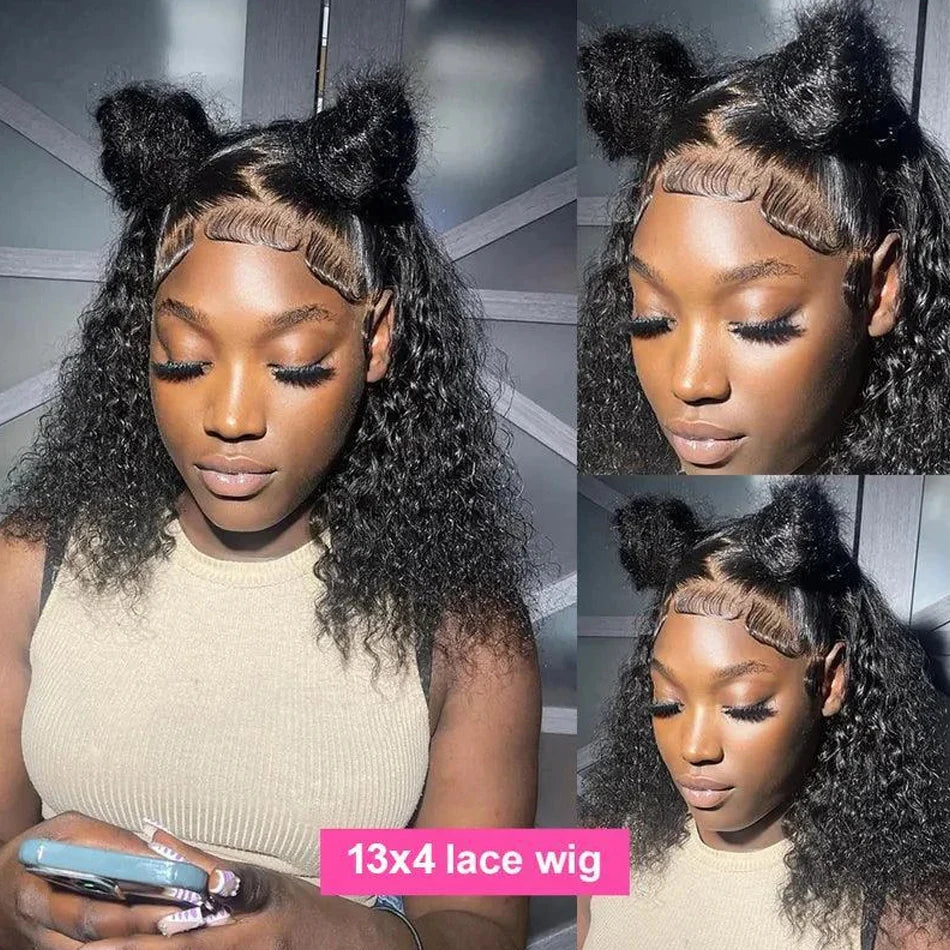 Kinky Curly Human Hair Glueless Lace Front Bob Wig for Women