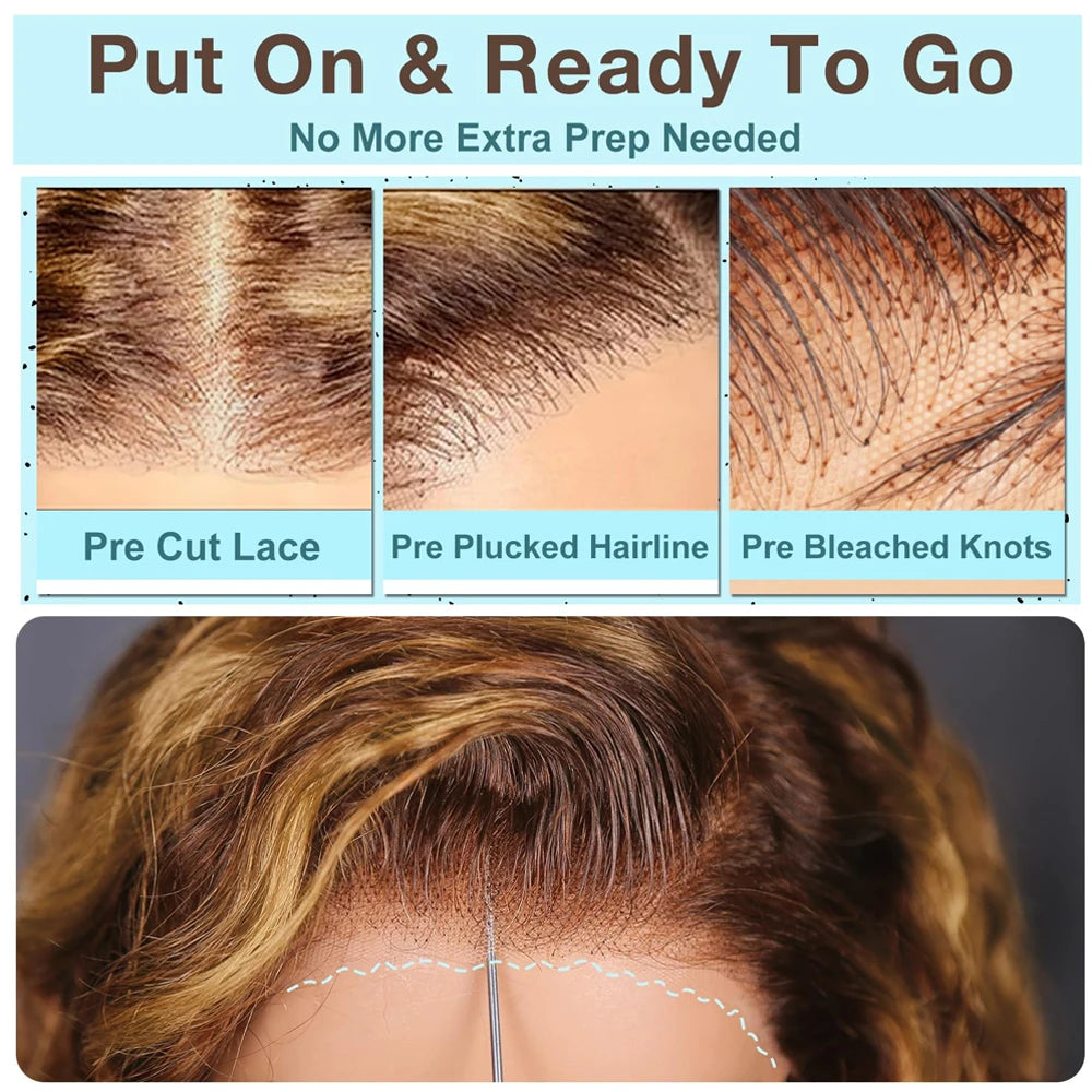 Honey Blonde Deep Wave Lace Front Human Hair Wig for Women