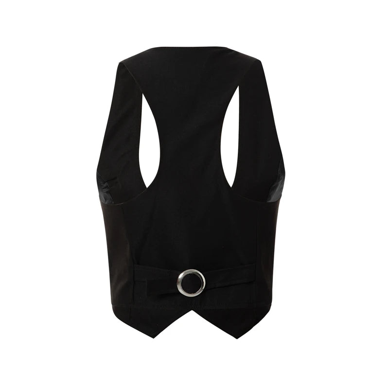 Vintage V Neck Button Up Sleeveless Vest for Women