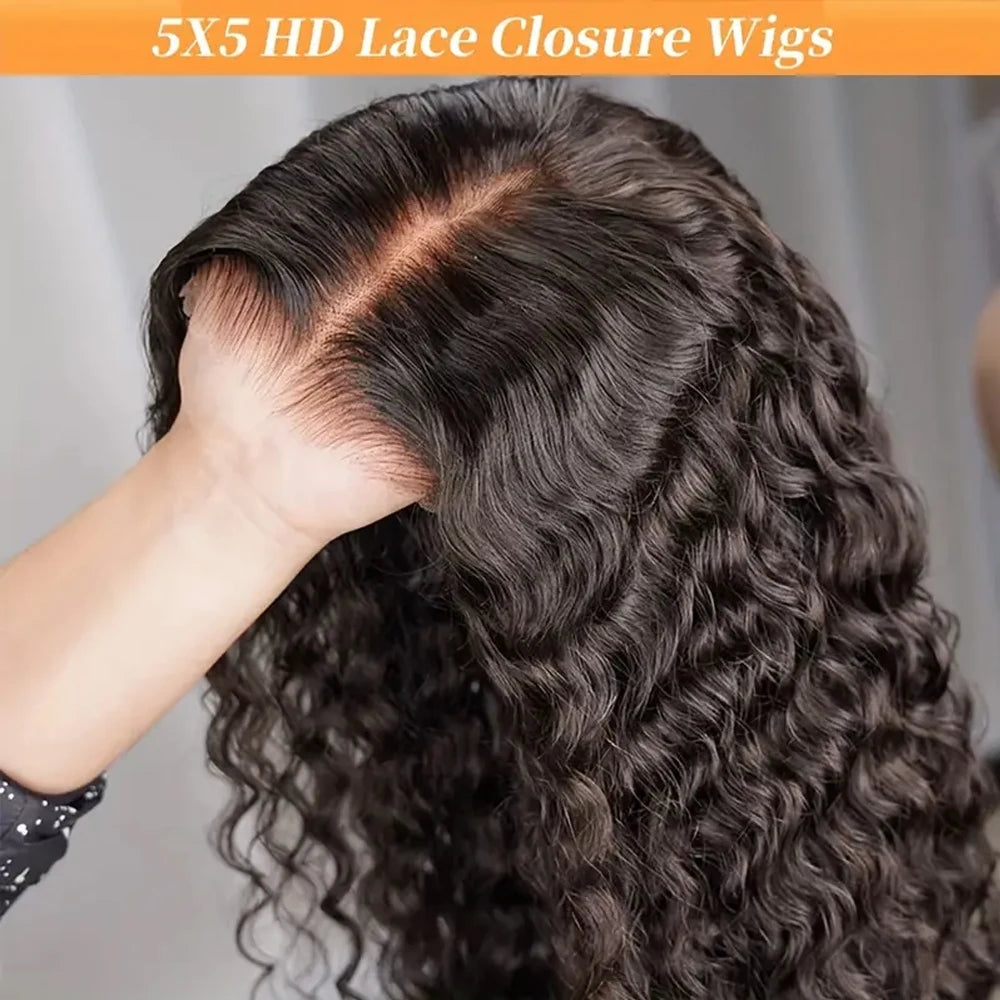 Deep Curly Wave Glueless Brazilian Human Hair Lace Wig For Women