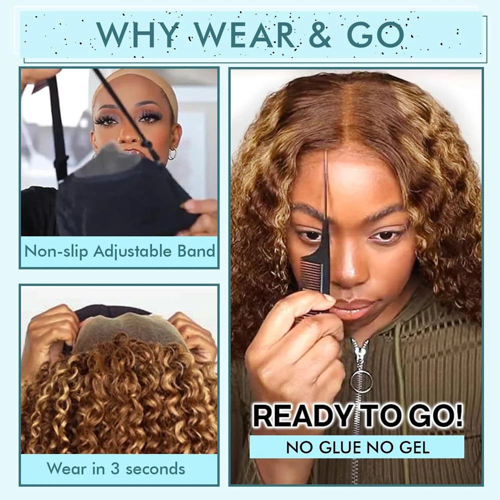 Honey Blonde Deep Wave Lace Front Human Hair Wig for Women
