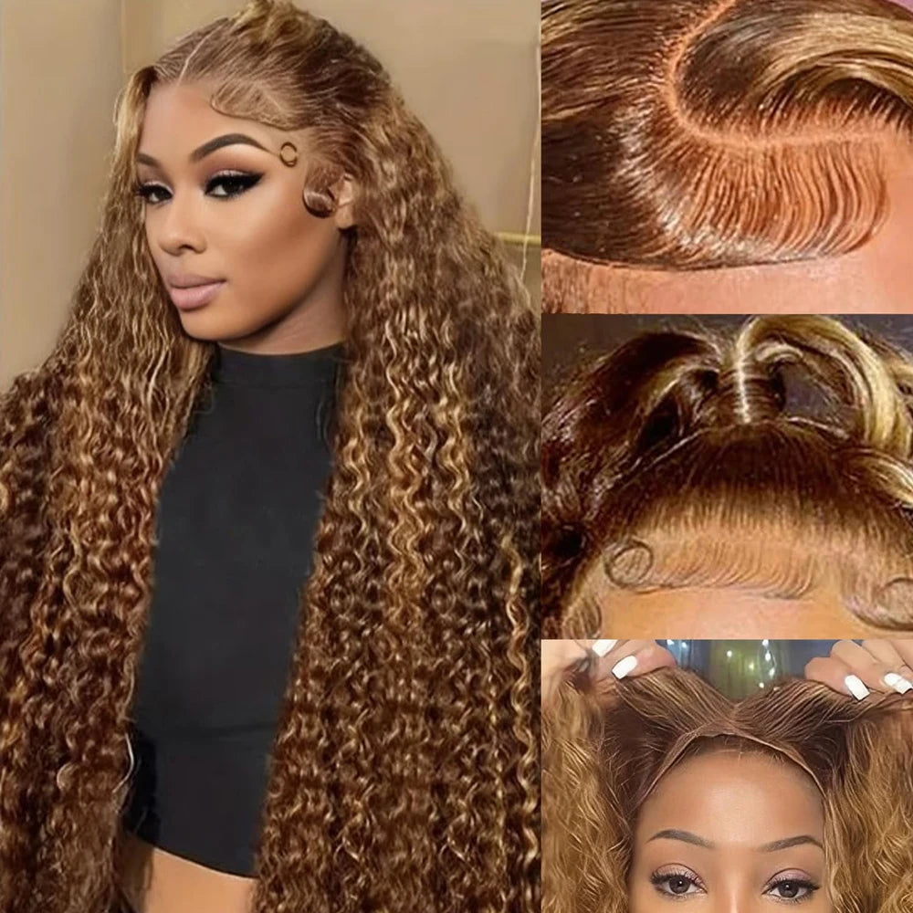 Honey Blonde Deep Wave Lace Front Human Hair Wig for Women