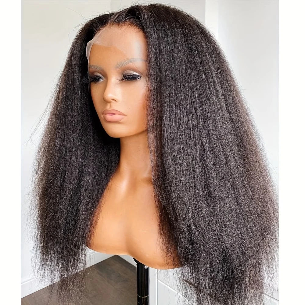 Glueless Kinky Straight Lace Front Human Hair Wig for Women