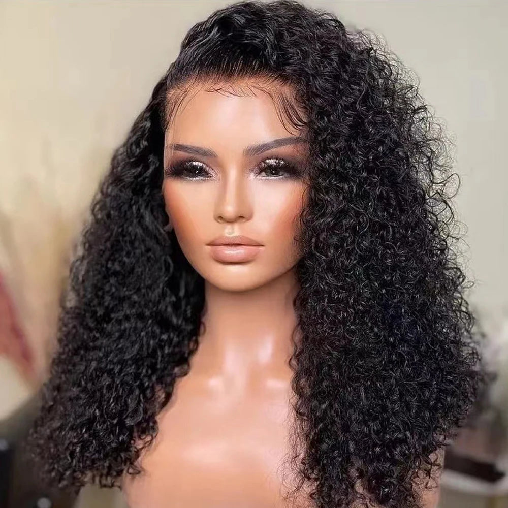 Kinky Curly Glueless Human Hair Lace Front Wig for Women