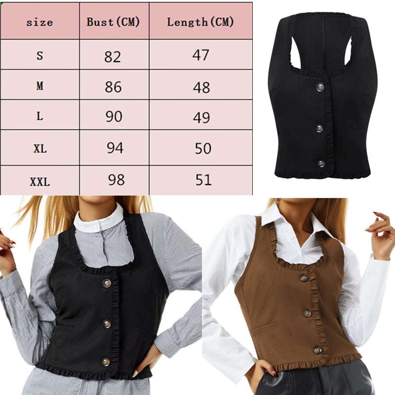 Vintage V Neck Button Up Sleeveless Vest for Women