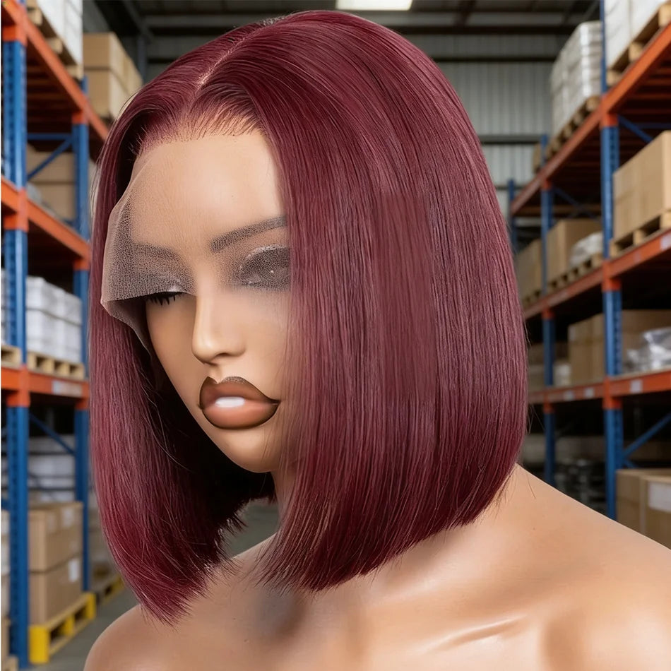 Burgundy Straight Human Hair Bob Wig