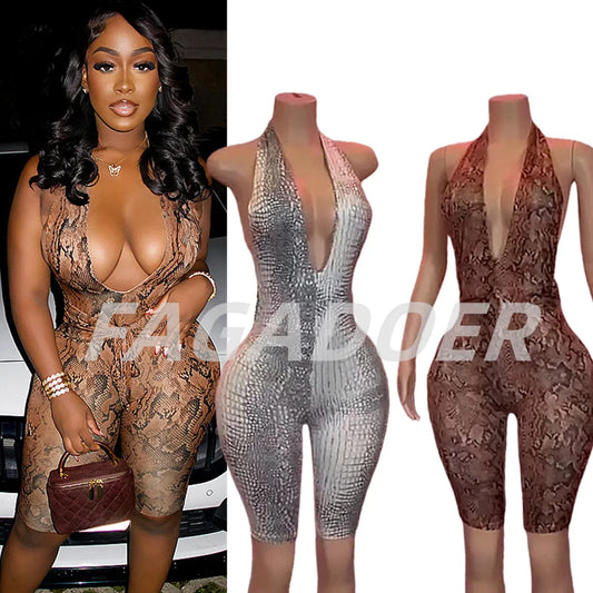 Python Print Halter Backless Jumpsuit