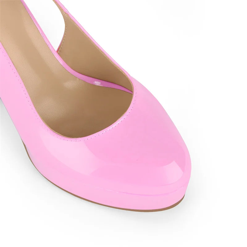 Round Toe Slingback Platform Patent Leather Pumps for Women