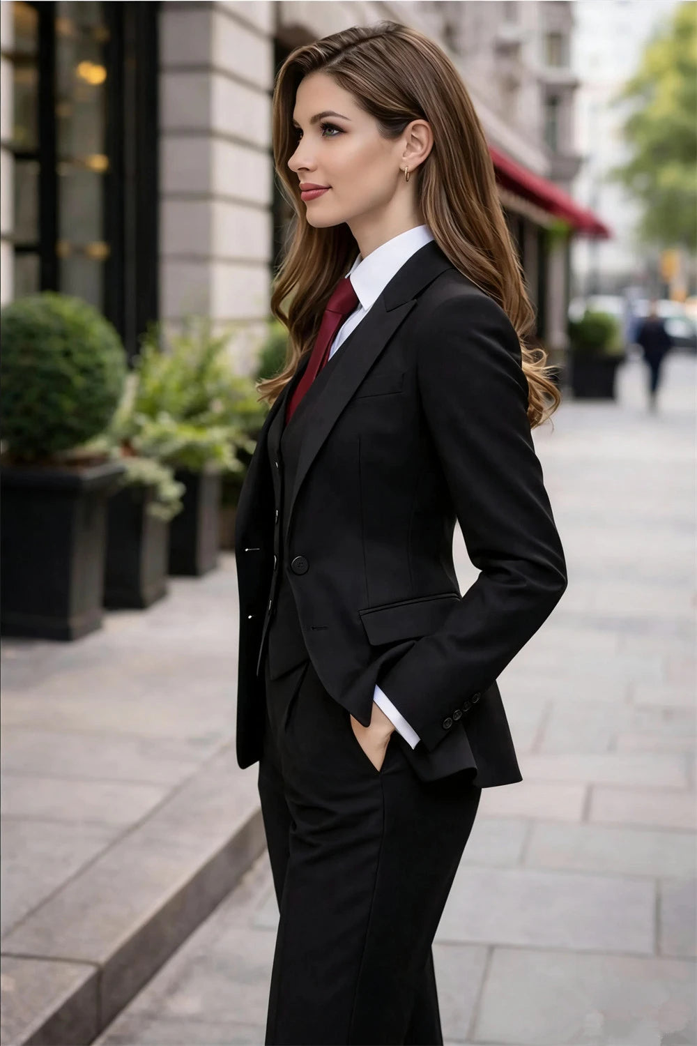 New Black Women's Tuxedo Suit 3 Pcs Elegant Formal Pant Set Formal Office Lady Blazer Set (Jacket+Vest+Pants) Tailor Made
