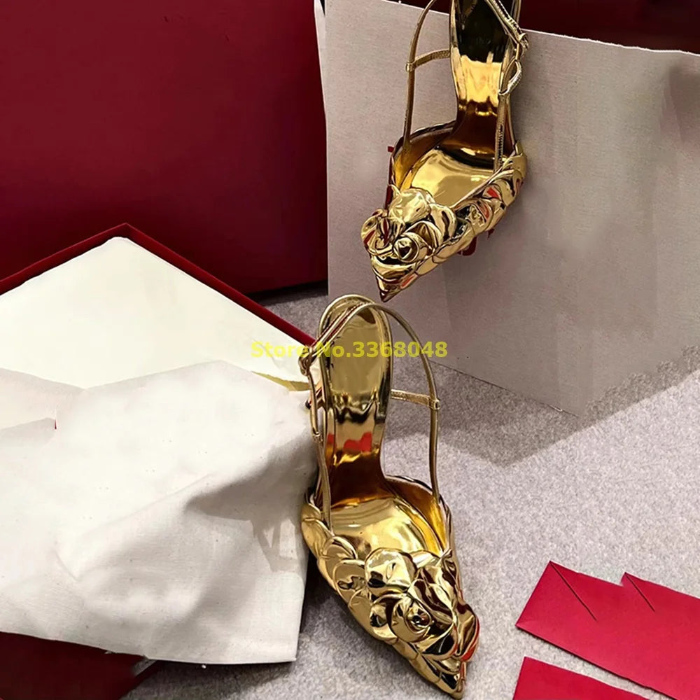 Flower Back Strap Pointed Toe Stiletto Pumps for Women