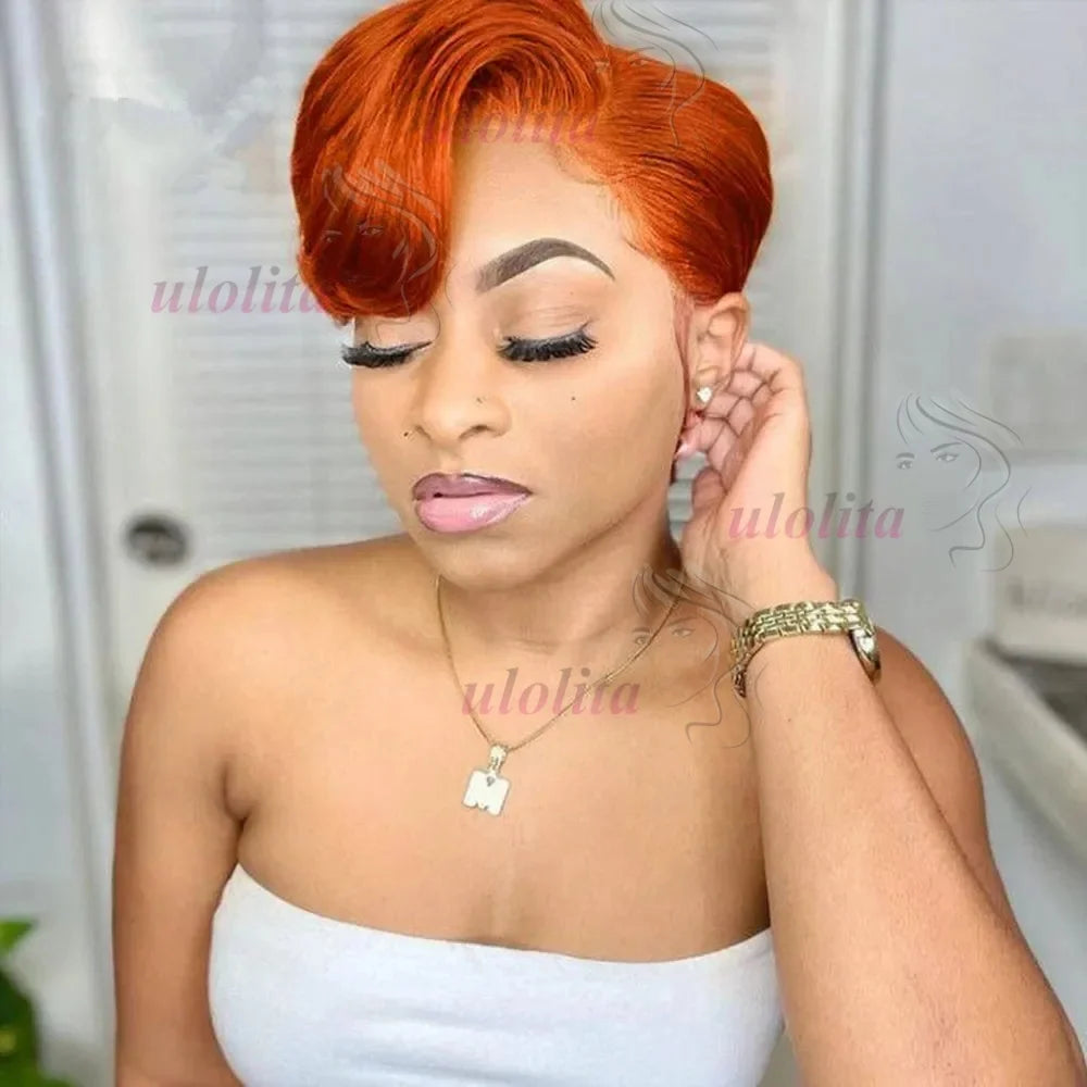 Ginger Orange Pixie Cut Human Hair Lace Wig for Women