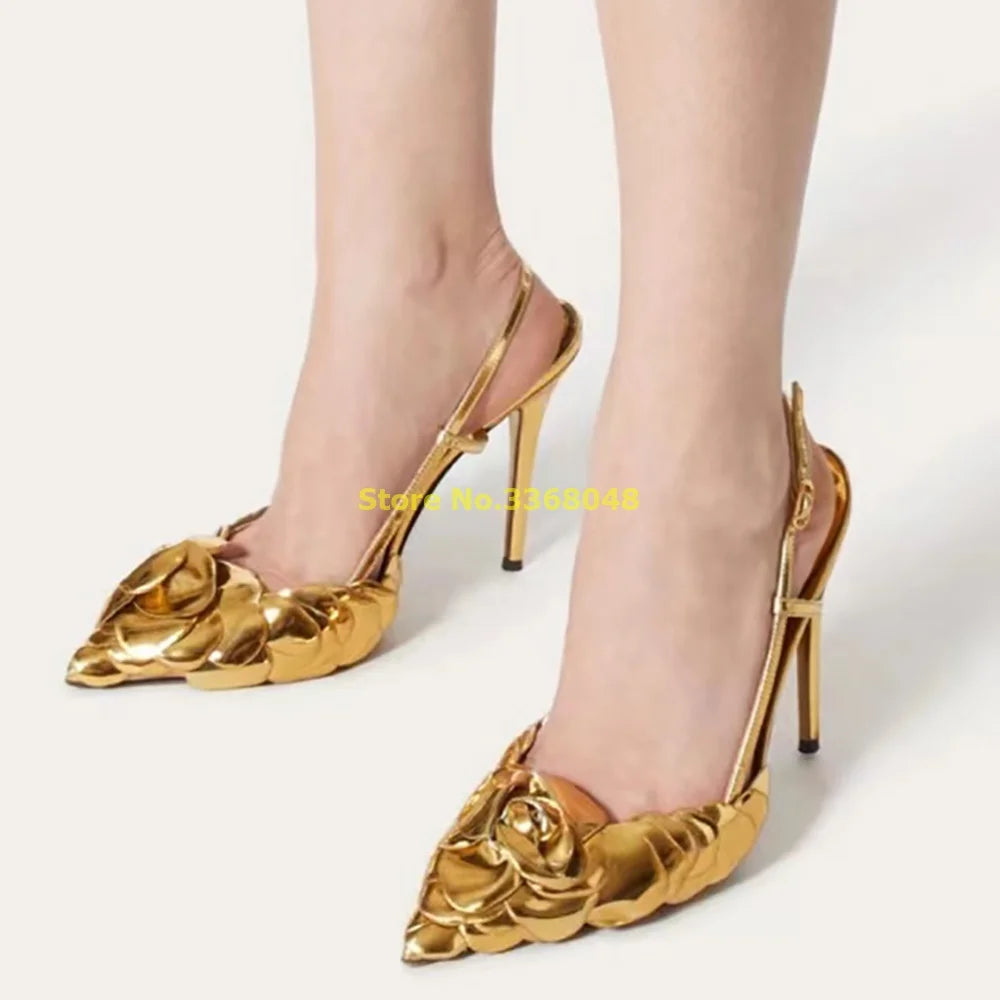 Flower Back Strap Pointed Toe Stiletto Pumps for Women