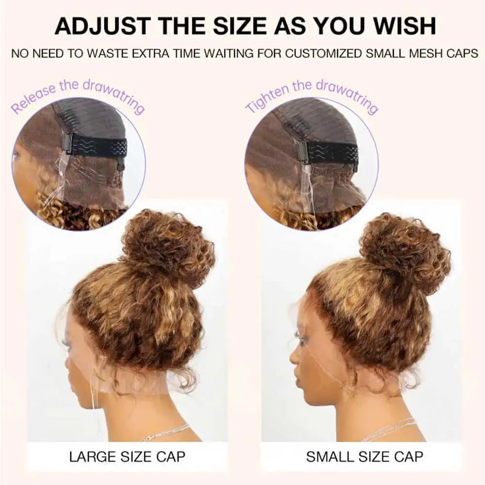 Honey Blonde Highlight Deep Wave Glueless Lace Front Wig for Women