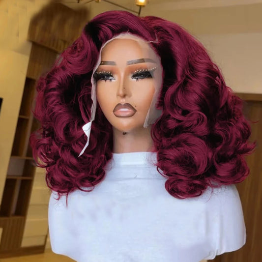 250% Density Burgundy Red #99J Short Bob Wig 13x4 HD Lace Front Wig Loose Deep Wave Bob Wigs 100% Human Hair Lace Wigs For Women