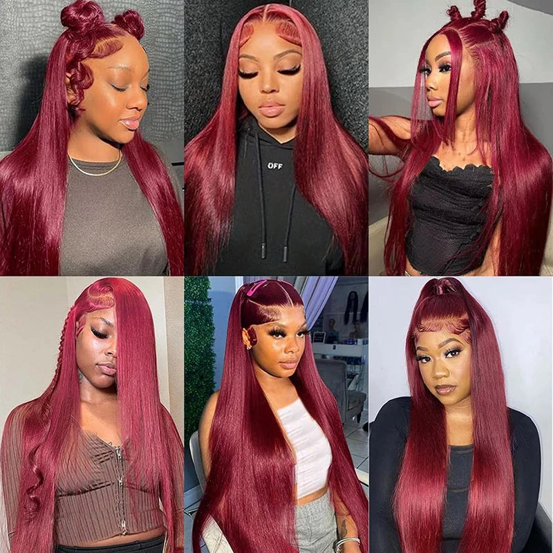 Burgundy Straight Lace Front Human Hair Wig for Women