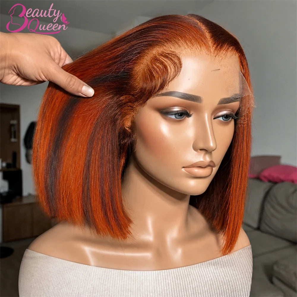 Straight Ombre Highlight Lace Front Human Hair Wig For Women