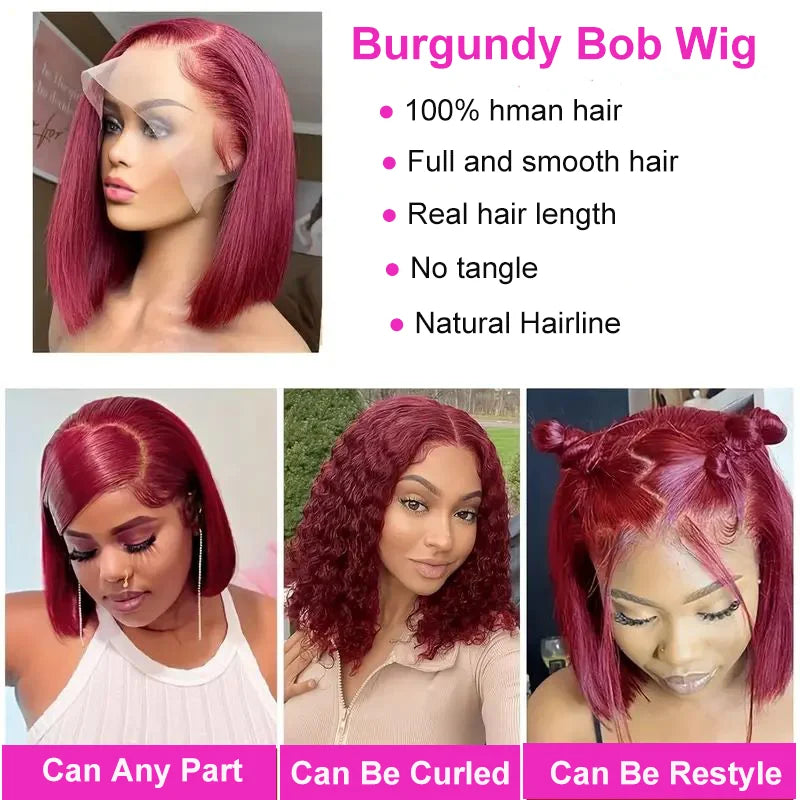Burgundy Straight Human Hair Bob Wig
