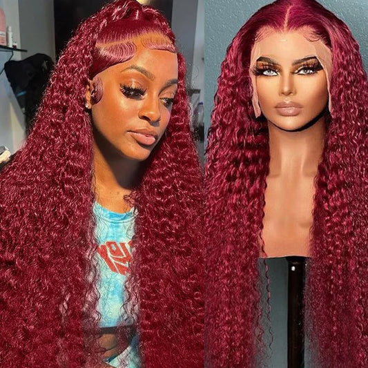 Burgundy Water Wave Lace Front Human Hair Wig for Women