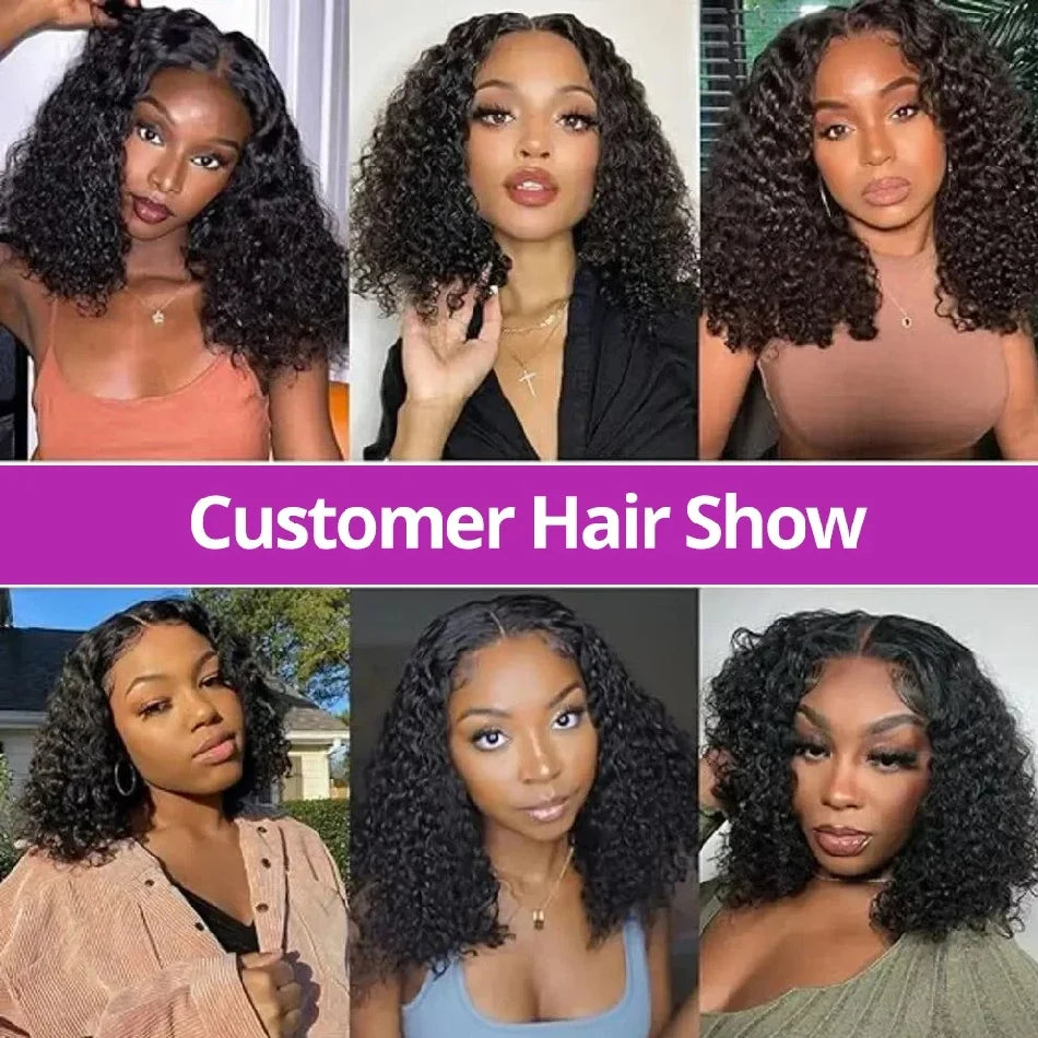 Kinky Curly Human Hair Glueless Lace Front Bob Wig for Women