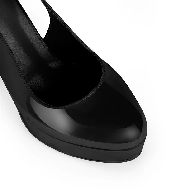 Round Toe Slingback Platform Patent Leather Pumps for Women