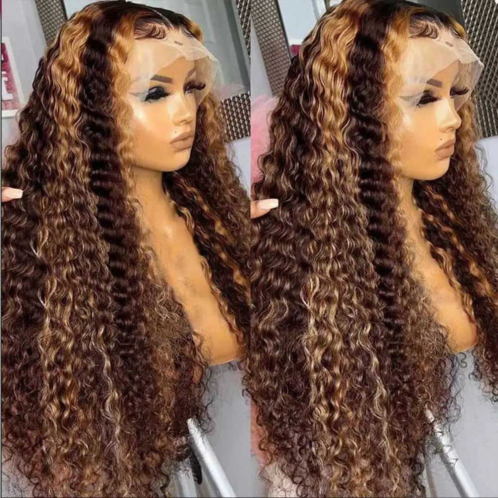 Honey Blonde Highlight Deep Wave Glueless Lace Front Wig for Women