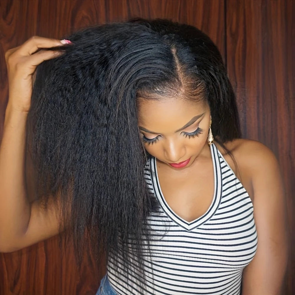 Glueless Kinky Straight Lace Front Human Hair Wig for Women