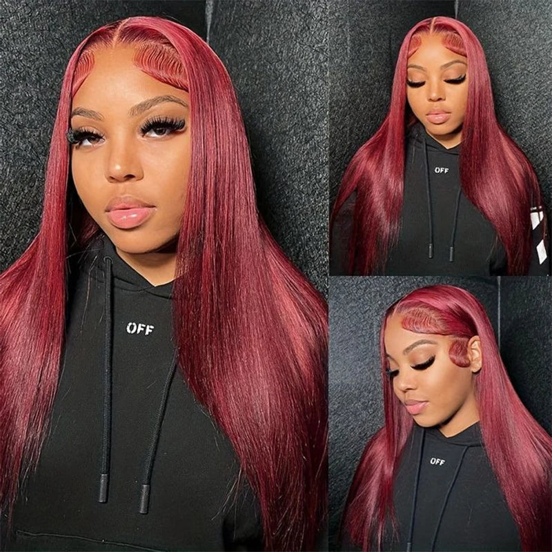Burgundy Straight Lace Front Human Hair Wig for Women