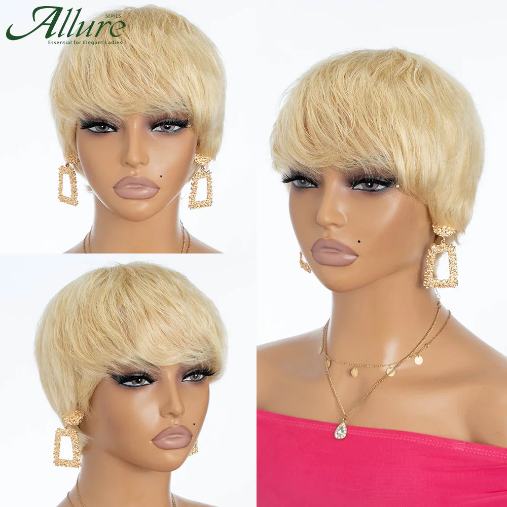 Glueless Short Blonde Pixie Cut Human Hair Wig for Women
