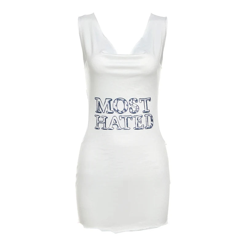 Backless Letter Print Bodycon Mini Dress for Women