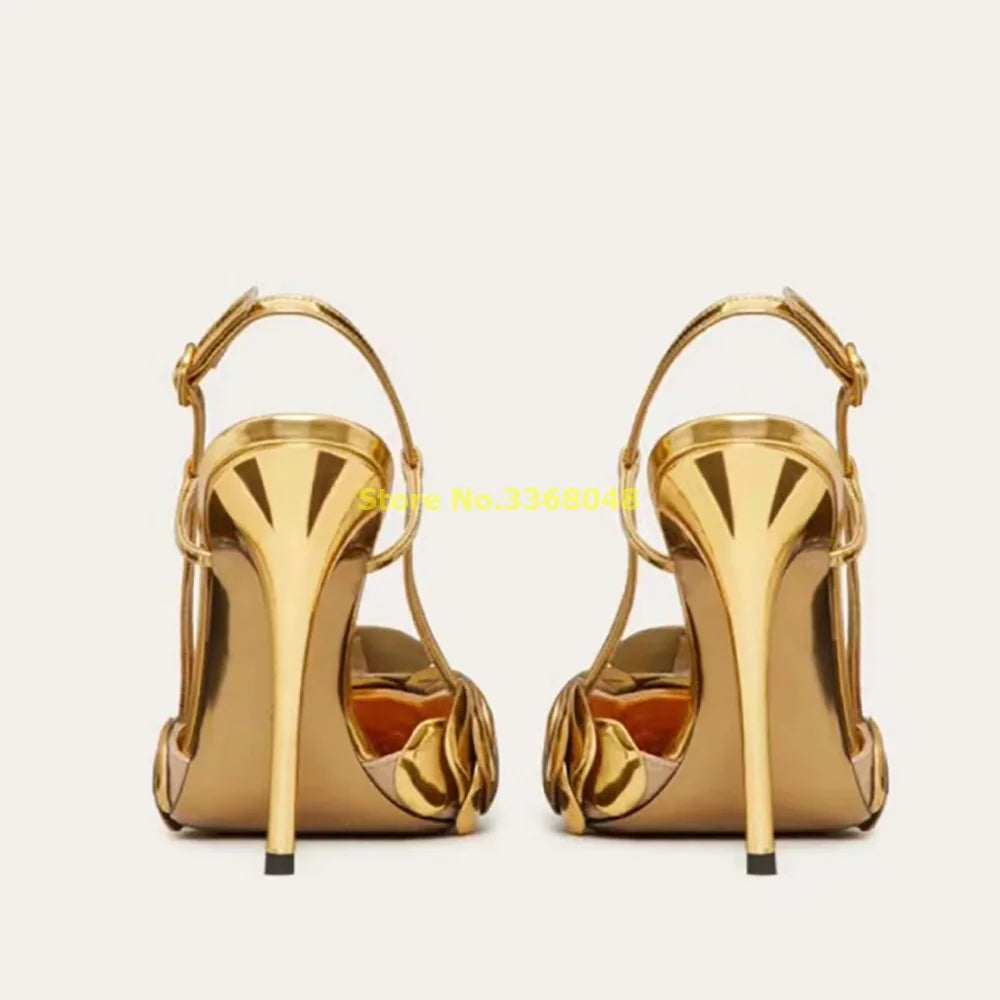 Flower Back Strap Pointed Toe Stiletto Pumps for Women